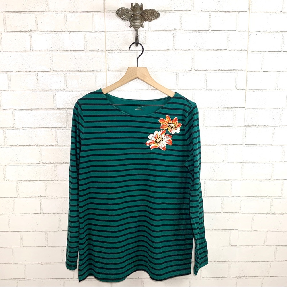 Ann Taylor Factory Stripe Floral Embroidered Top